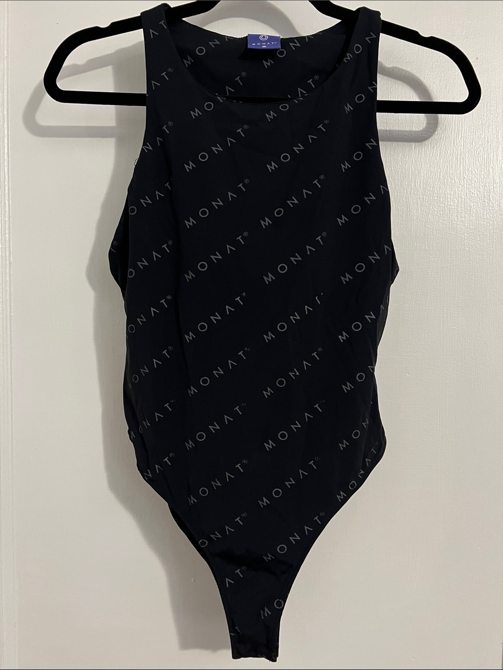 MONAT Black Logo Bodysuit with Branded Neck Tag